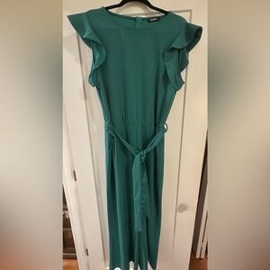 Green Wide-leg Jumpsuit with Ruffle Sleeves